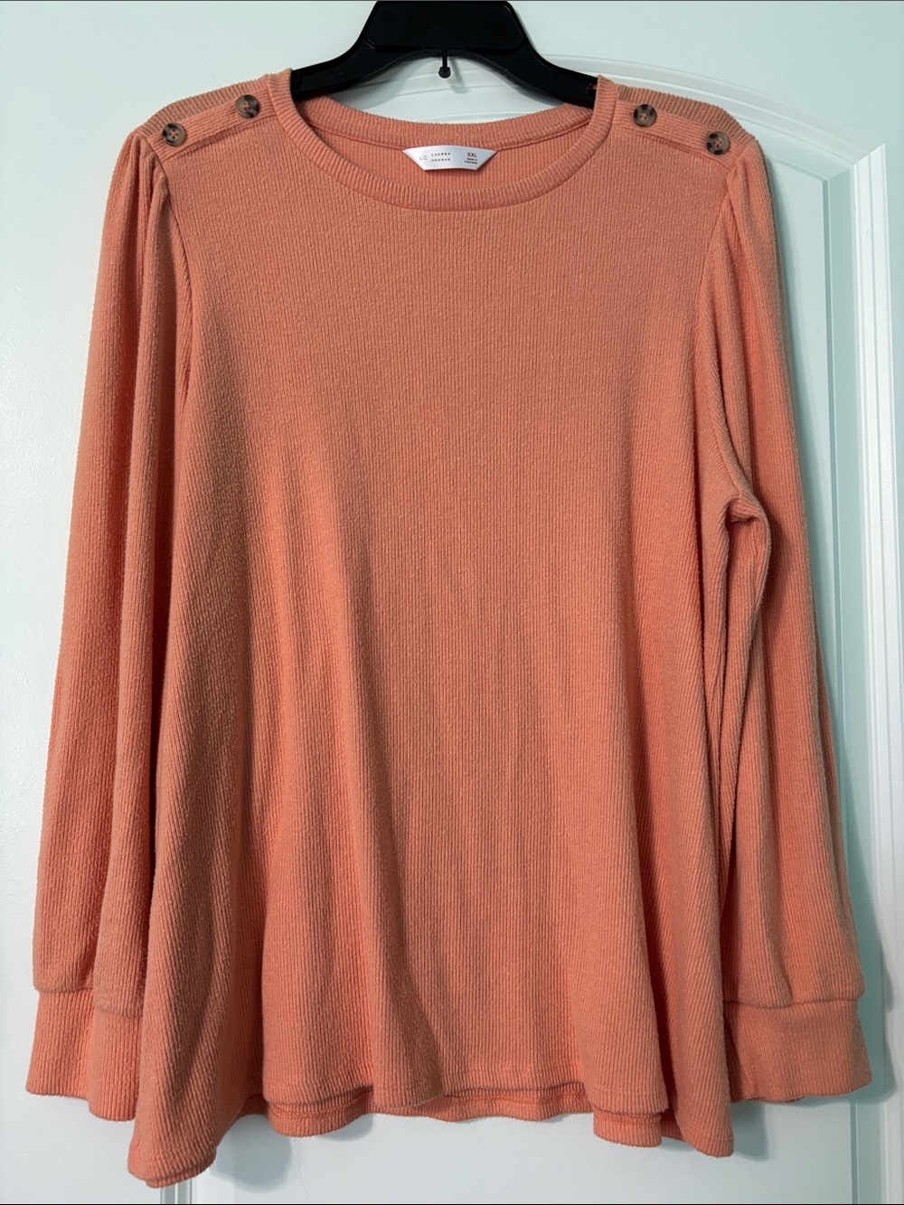 LC Lauren Conrad Coral Button-Shoulder Long Sleeve Top
